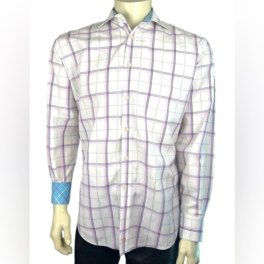 Thomas Dean Plaid L/S Casual Dress Shirt Like New Condition Size Large